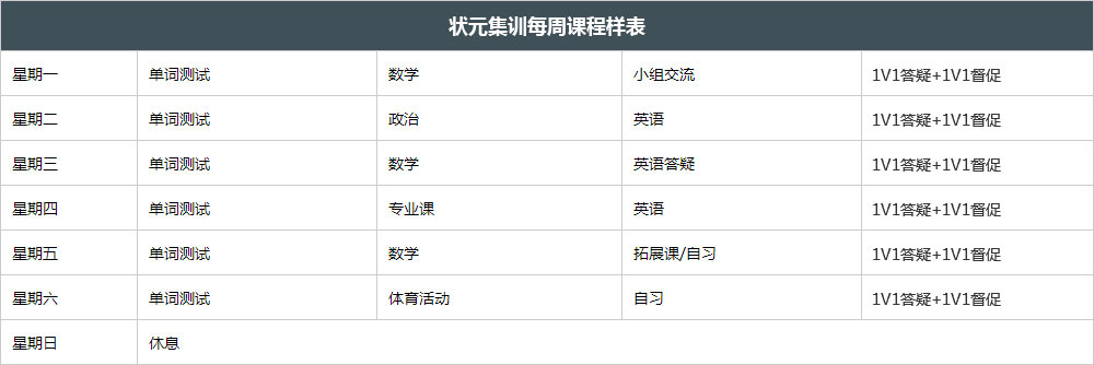 状元集训每周课程样表